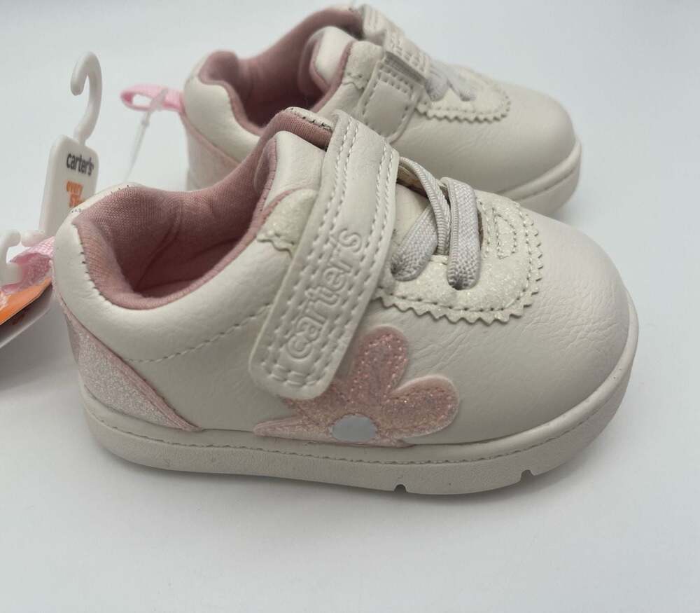 Carter's Every Step Morgan White pink Flower Baby Shoes Size 3 (6-9 Months) NEW